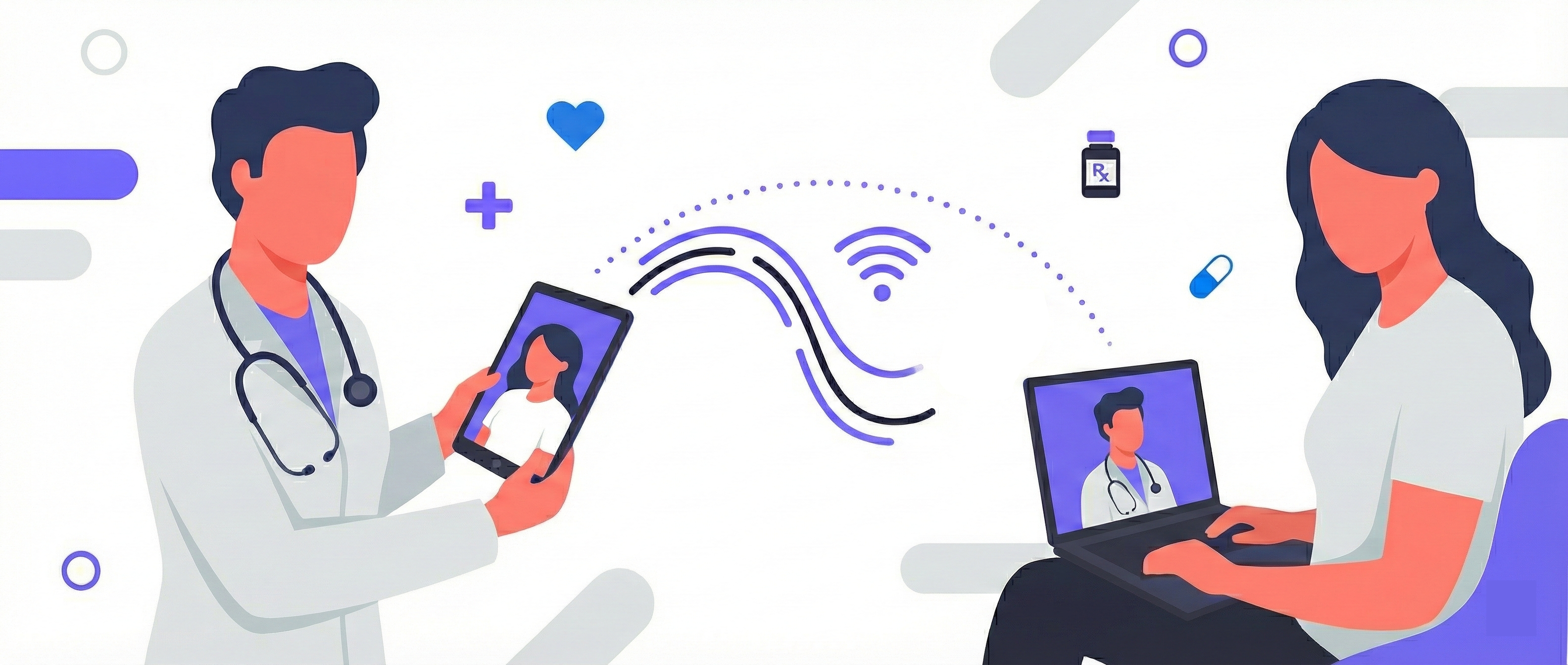 Telemedicine video consultation - Doctor and patient connected online