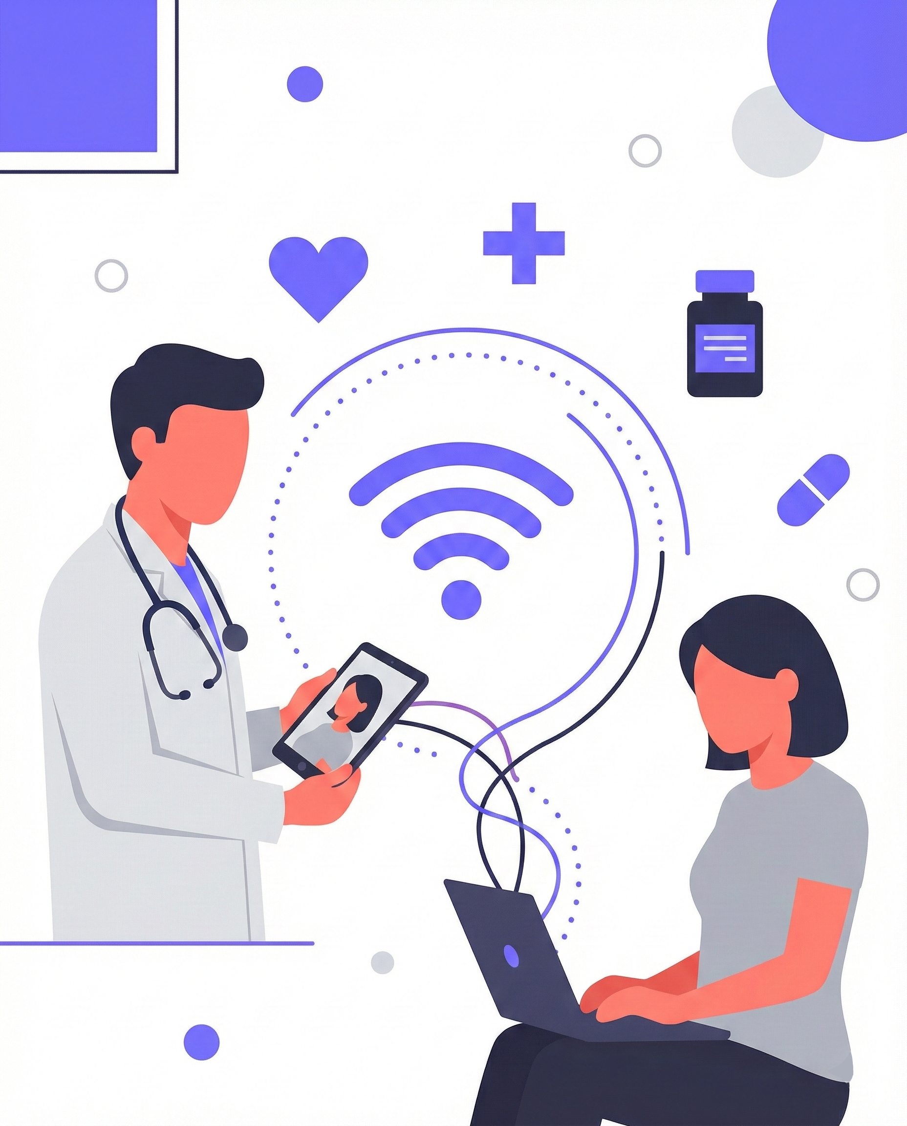 Telemedicine video consultation - Doctor and patient connected online